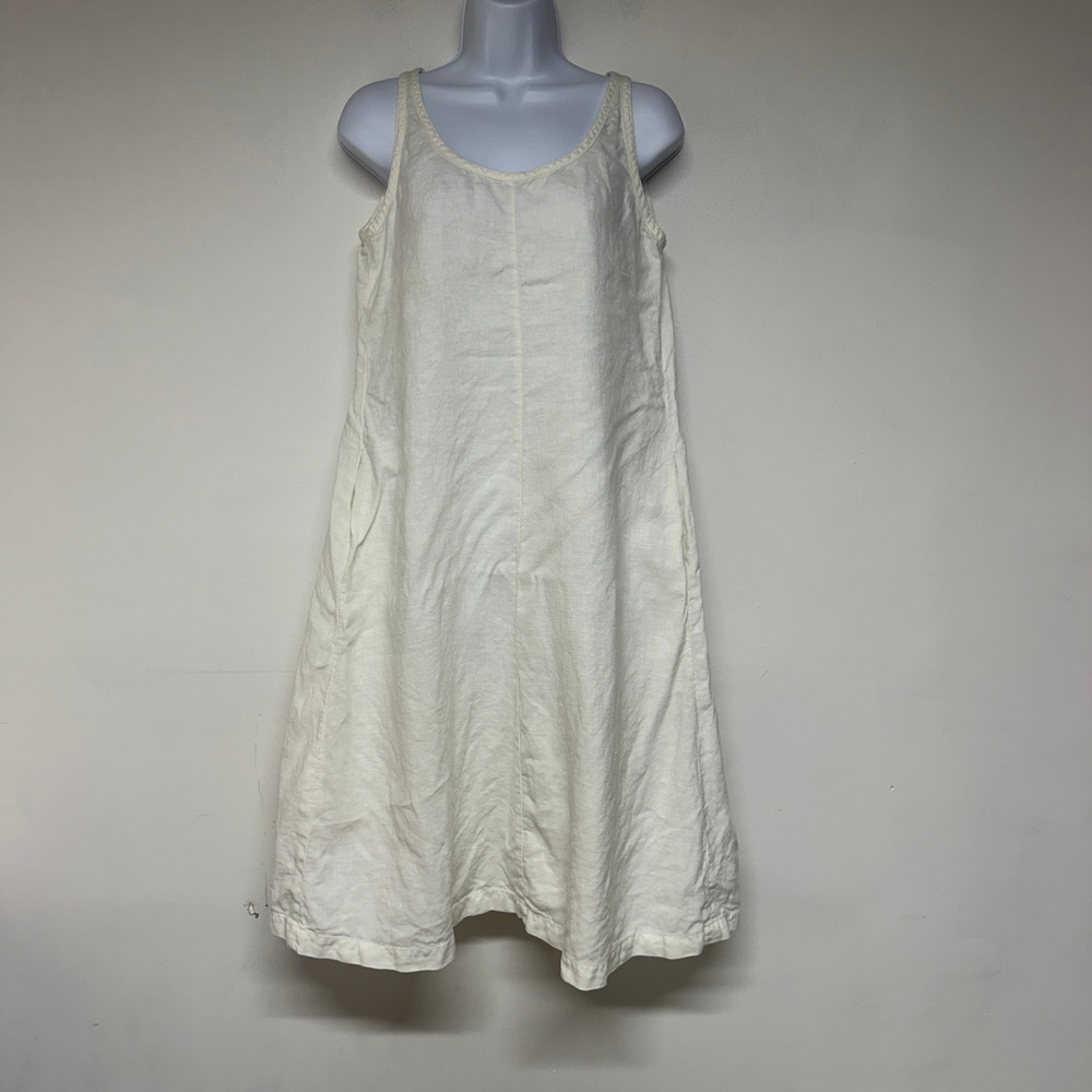 Eileen Fisher Dress S Women 100% Linen Sleeveless Midi White Minimalist Preppy